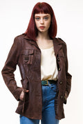 Leather Moto Jacket Women Vintage 80s Bomber Biker Jacket edgy Brown Motorcycle 80s Grunge Jacket Brown Leather Jacket Size L