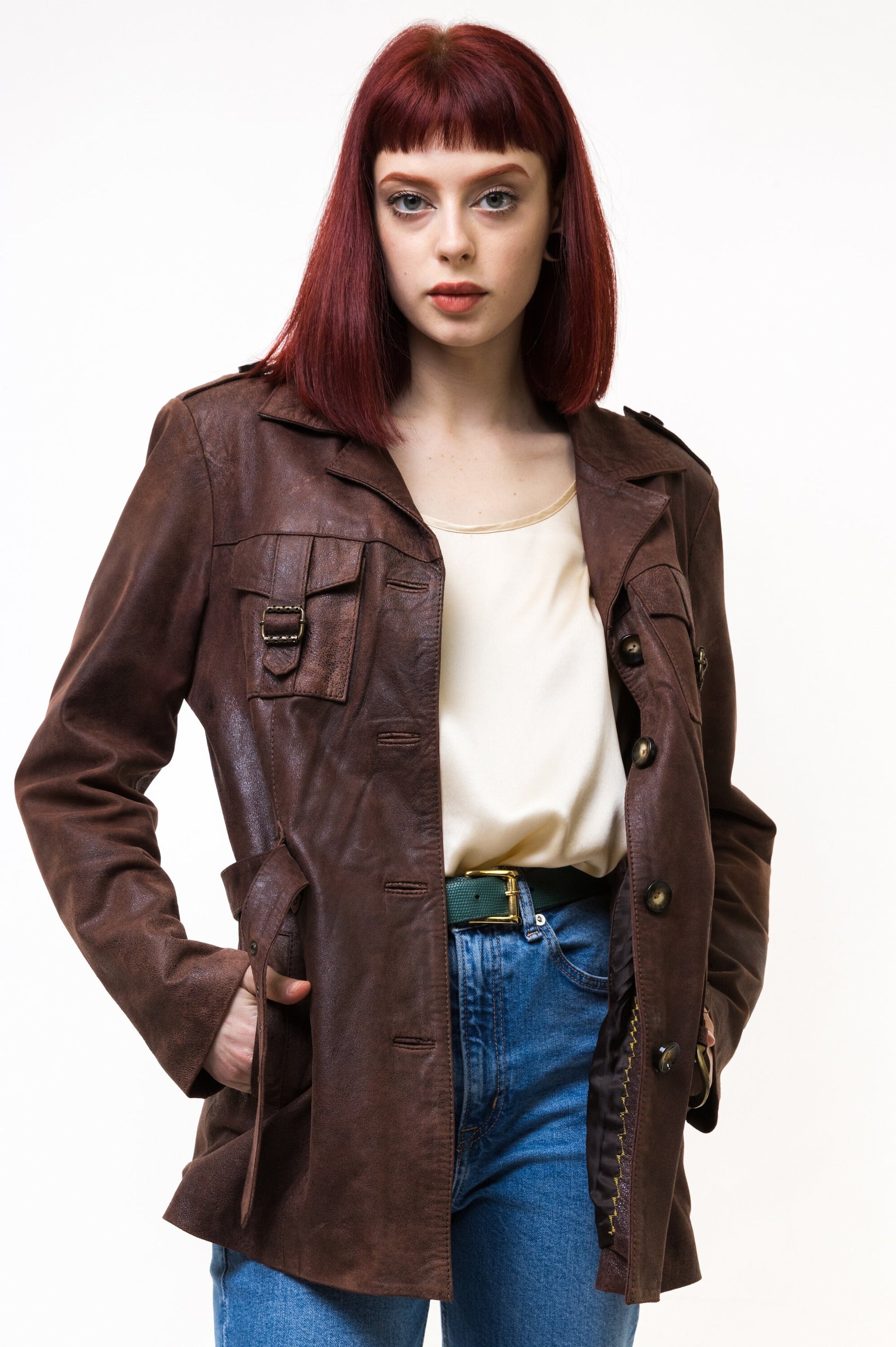 Leather Moto Jacket Women Vintage 80s Bomber Biker Jacket edgy Brown Motorcycle 80s Grunge Jacket Brown Leather Jacket Size L