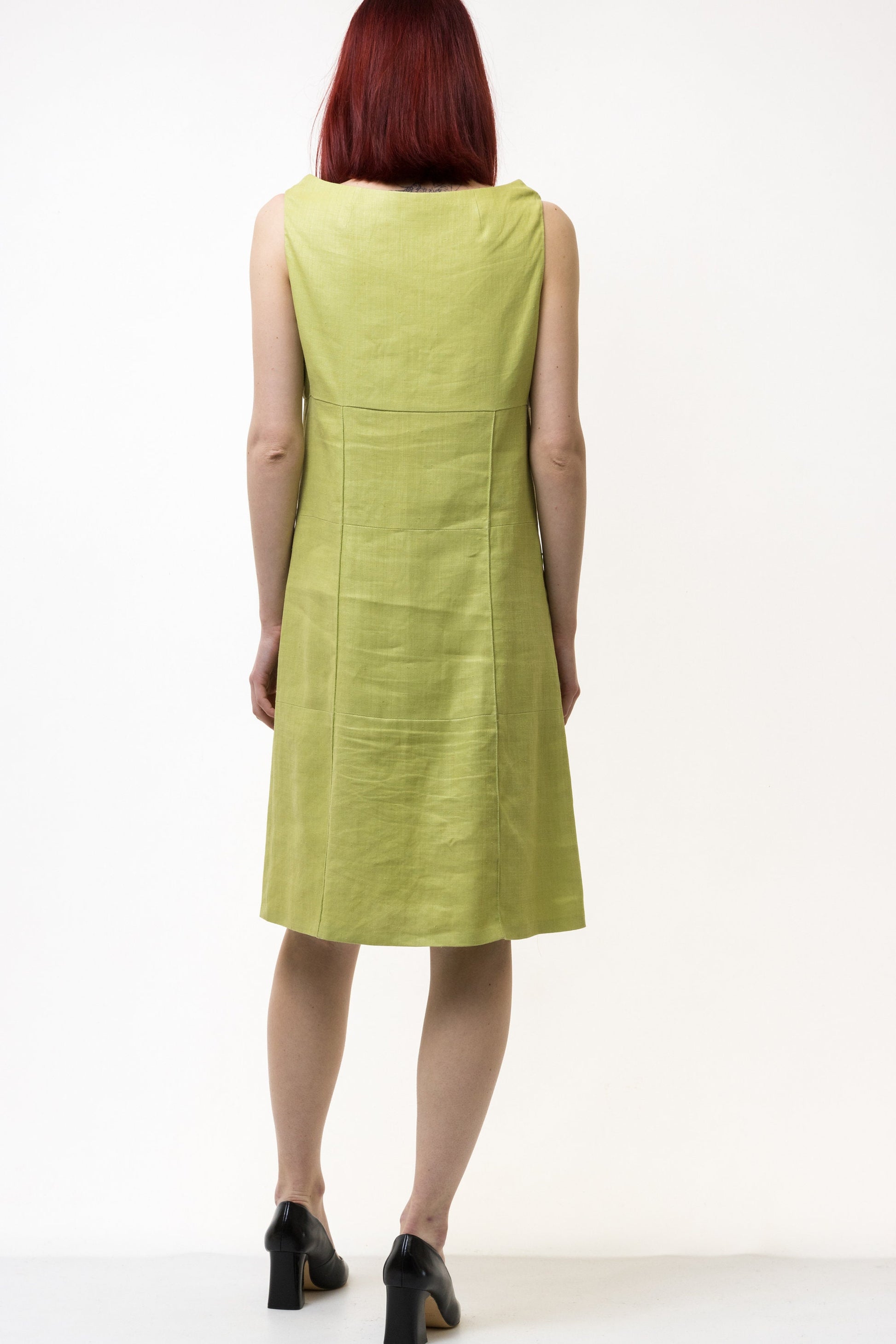 True Vintage 1990s Linen Midi Green Dress by Kenzo Casual Streetwear Backless Summer Minimalist size S/M