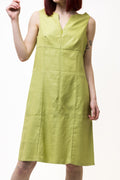 True Vintage 1990s Linen Midi Green Dress by Kenzo Casual Streetwear Backless Summer Minimalist size S/M