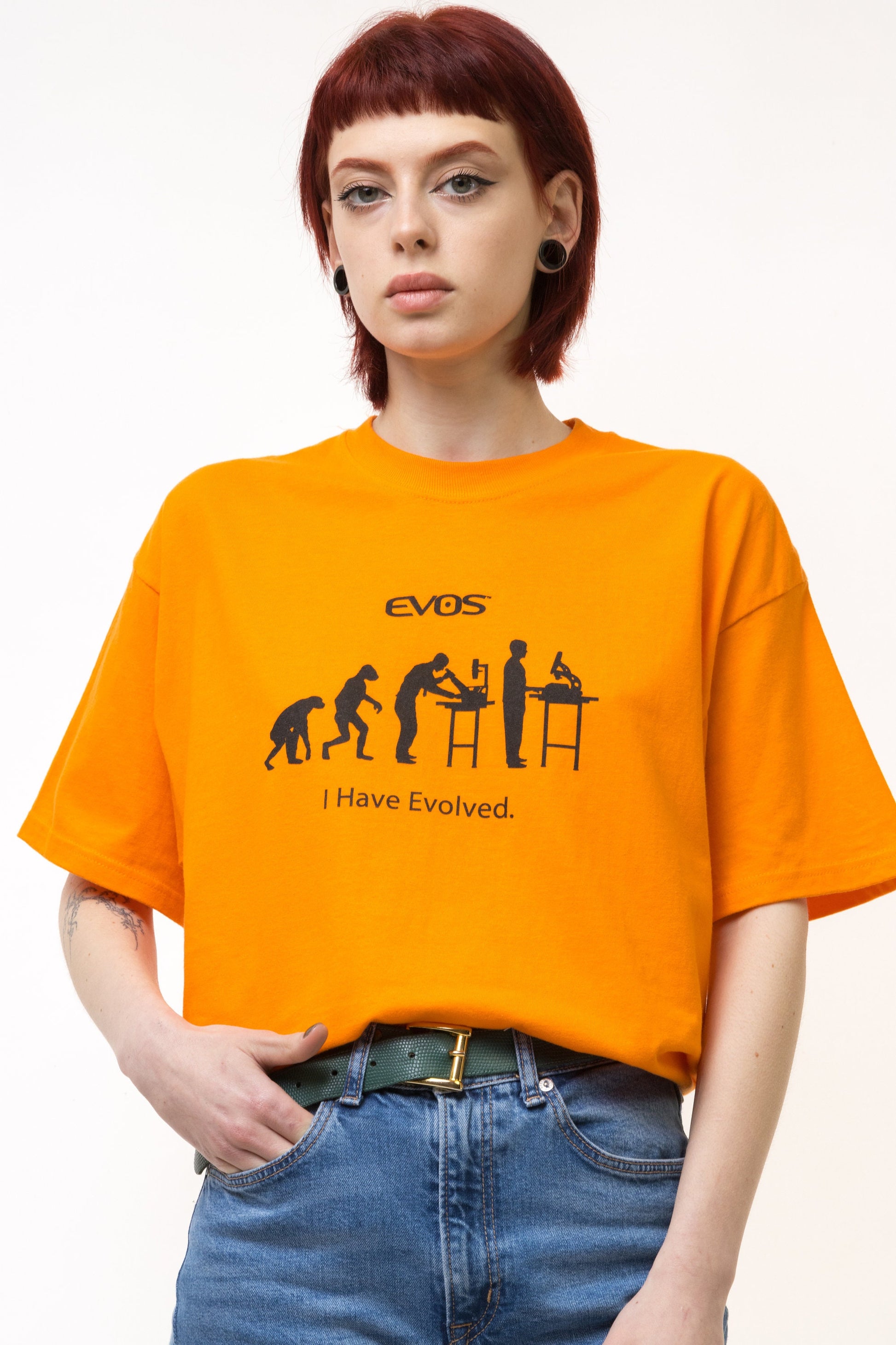 90s Vintage I Have Envolved Orange T Shirt - Men's L, Women's L | Vintage Orange Graphic Print Tee