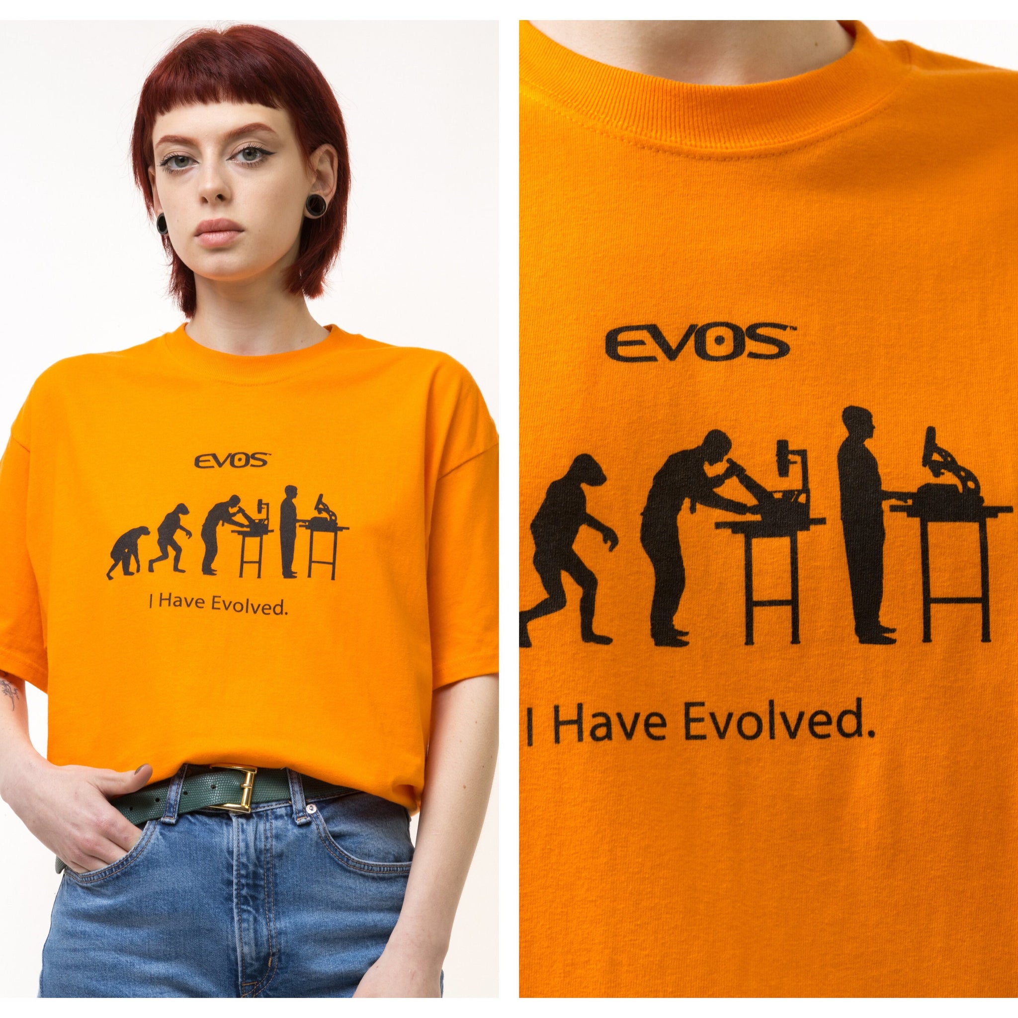 90s Vintage I Have Envolved Orange T Shirt - Men's L, Women's L | Vintage Orange Graphic Print Tee