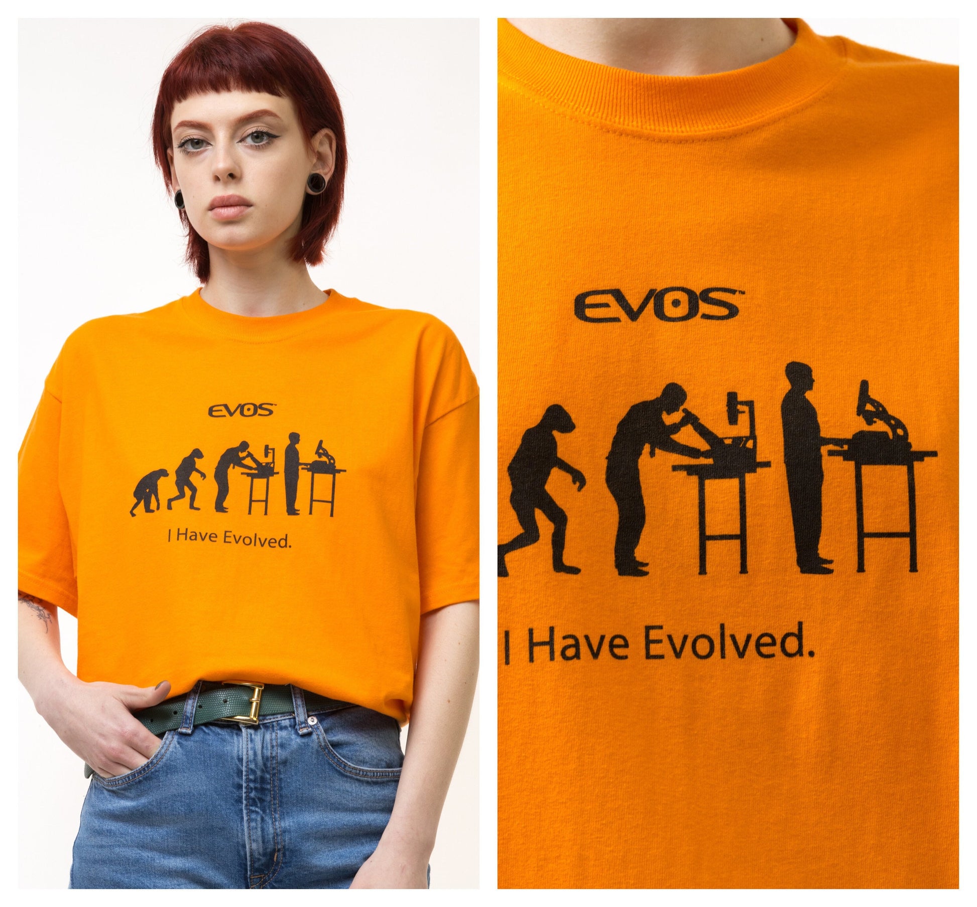 90s Vintage I Have Envolved Orange T Shirt - Men's L, Women's L | Vintage Orange Graphic Print Tee