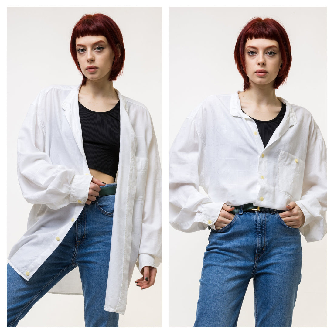 80s Vintage Woman Summer Oversize Relaxed Fit Long SLeeve Festival Shirt White Blouse with Long Sleeve One Size