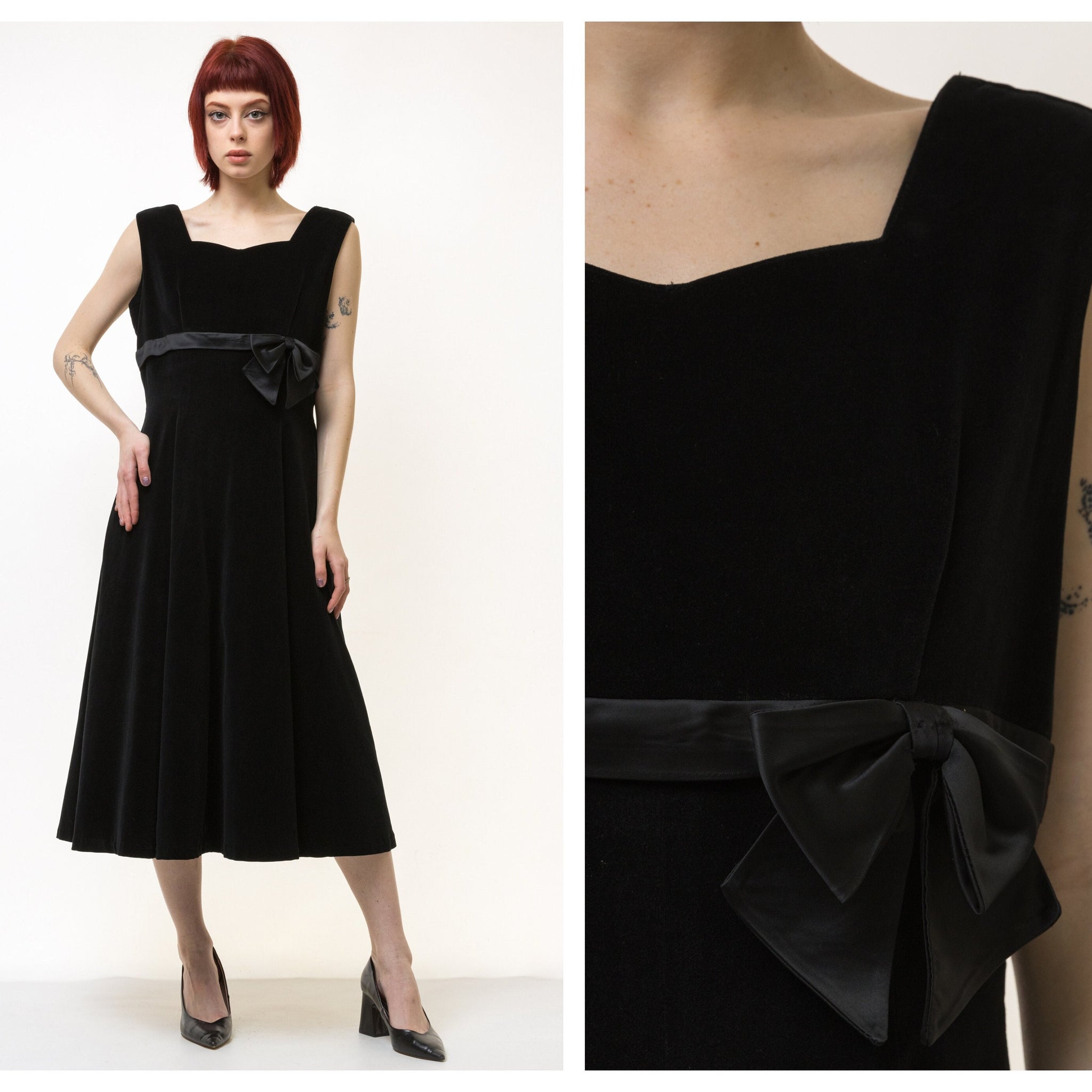 60s Vintage Vtg Rare Midi Black Velvet Velor Sleeveless Dress Girlfriend Gift Present Size Medium/ Vintage Woman Clothing