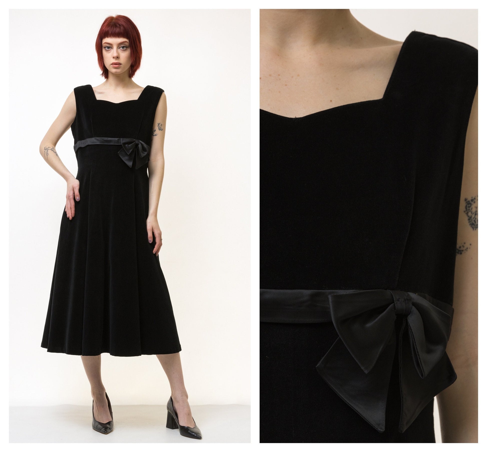 60s Vintage Vtg Rare Midi Black Velvet Velor Sleeveless Dress Girlfriend Gift Present Size Medium/ Vintage Woman Clothing