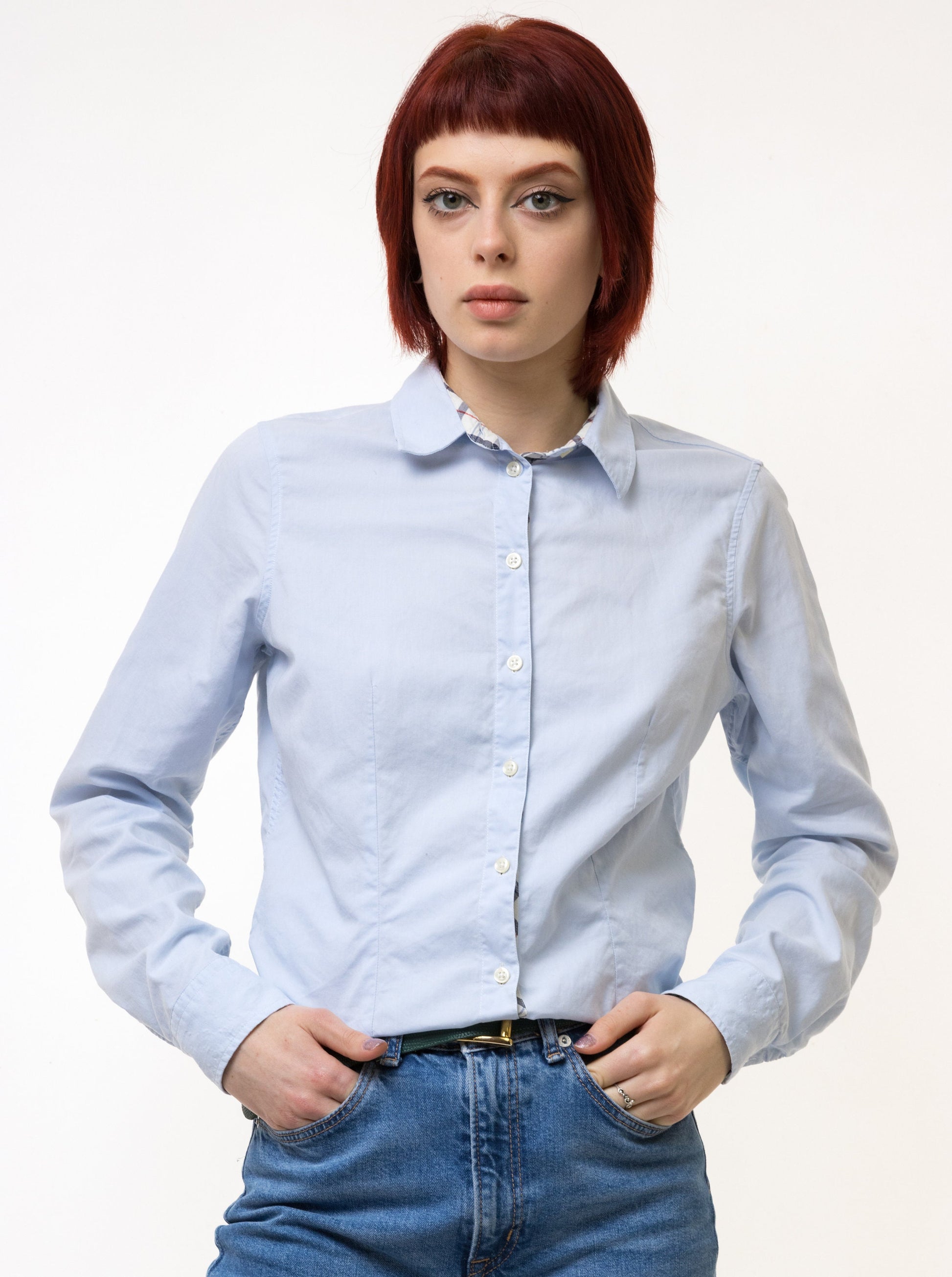 Vintage Barbour Light Blue Logo Long Sleeve Buttons Up Woman Shirt in S size/ Vintage Barbour Blue Woman Shirt