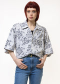 80s Vintage Abstract Pattern Natural Fabric Short Sleeve in Pattern Shirt Buttons Up Blouse Medium