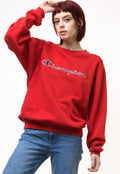 Vintage 90's Champion Big Logo Sweatshirt Plain Sportswear Jumper Cahmpion Pullover Crewneck Sweater Red Size Large