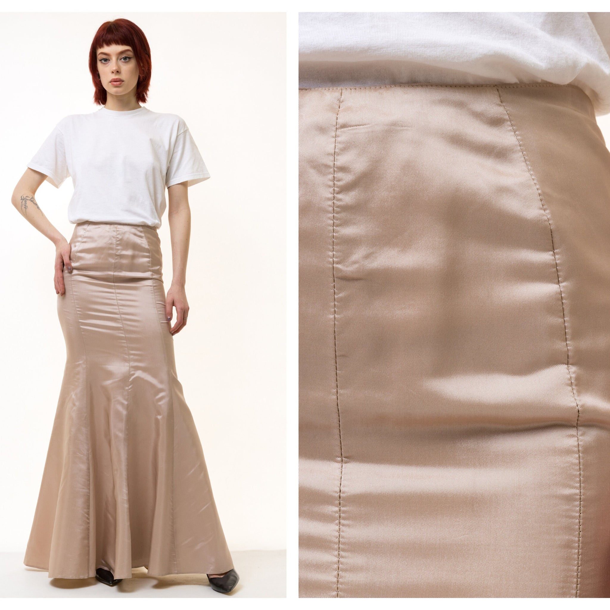 80s Vintage Woman Beige A Line Midi Skirt size Small/ Vintage Woman Maxi Long Skirt/ Vintage Woman Midi Skirt/ Vintage Clothing