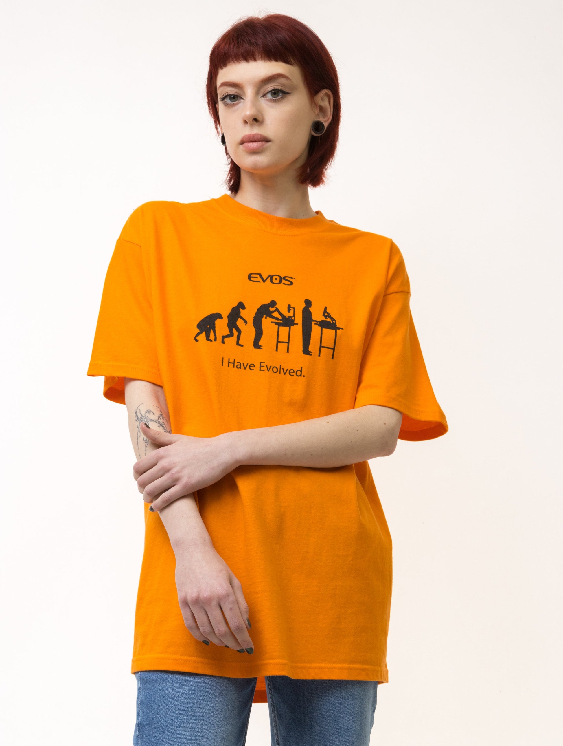 90s Vintage I Have Envolved Orange T Shirt - Men's L, Women's L | Vintage Orange Graphic Print Tee