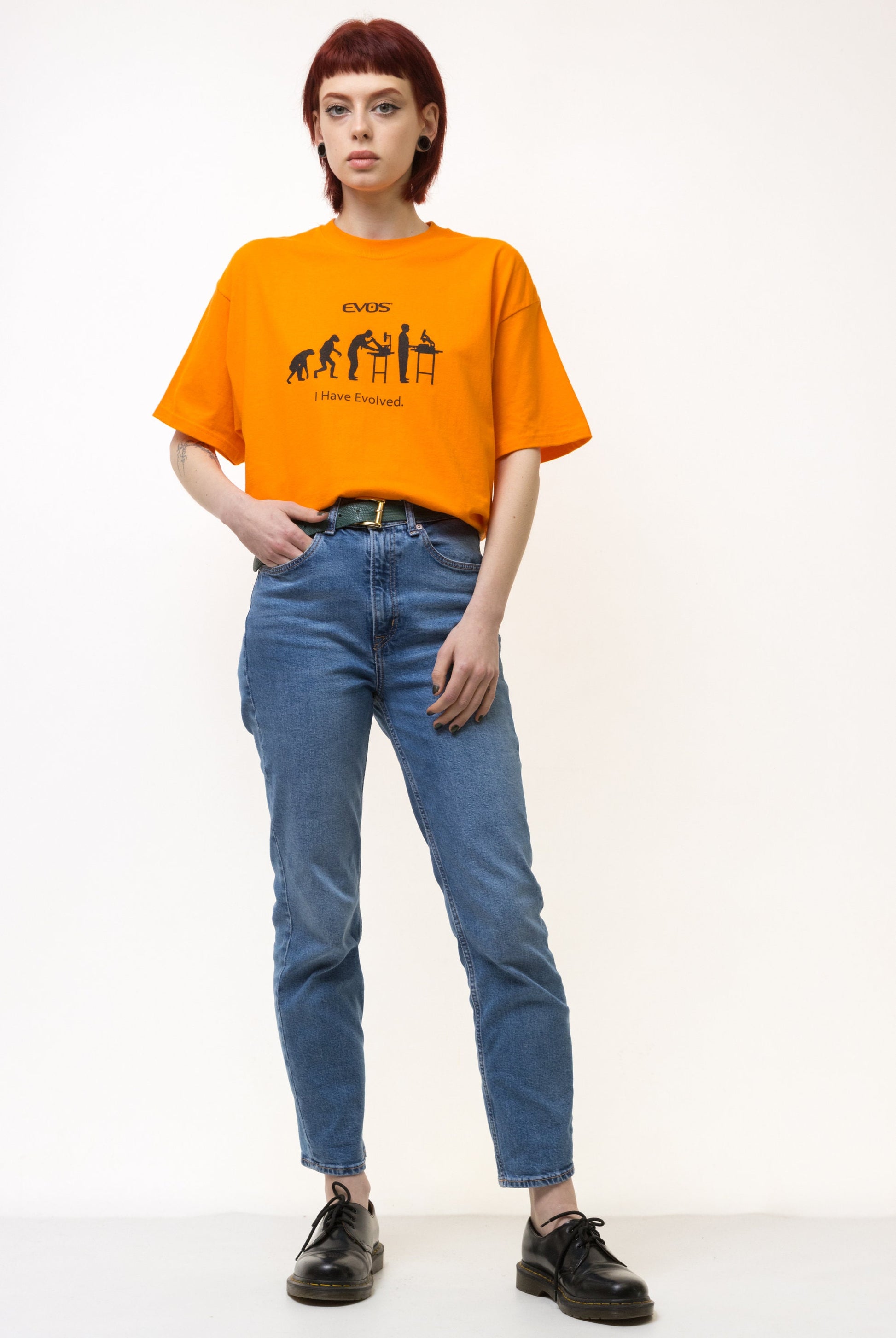 90s Vintage I Have Envolved Orange T Shirt - Men's L, Women's L | Vintage Orange Graphic Print Tee