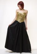 Black Evening Dress 80s Vera Mont Open Max Golden and Black Floor Prom Dress with a Bow size Small