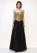 Black Evening Dress 80s Vera Mont Open Max Golden and Black Floor Prom Dress with a Bow size Small