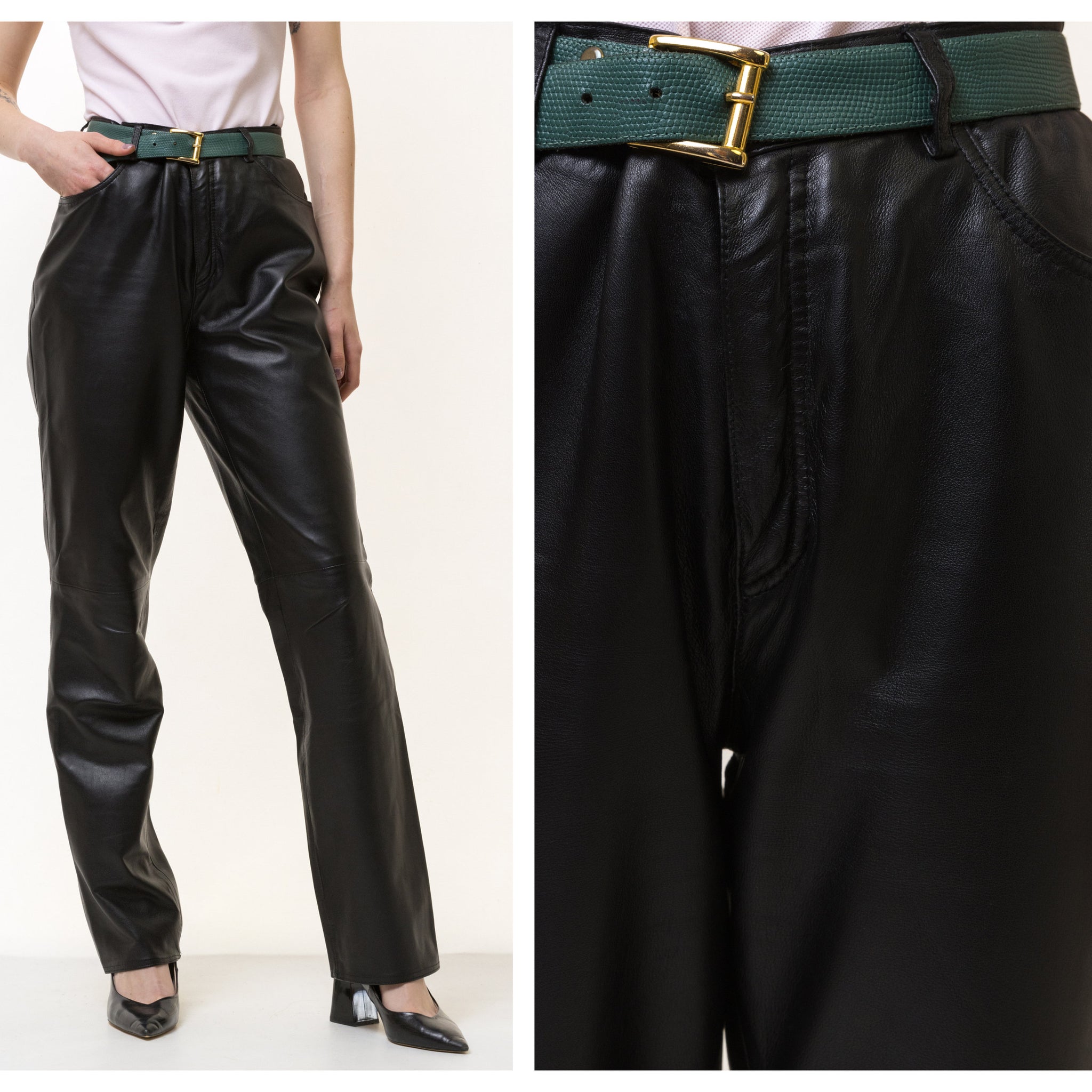 80s Vintage High Waisted Leather Woman Pants size 38 / Vintage woman leather trousers/ vintage woman clothing/ vintage woman