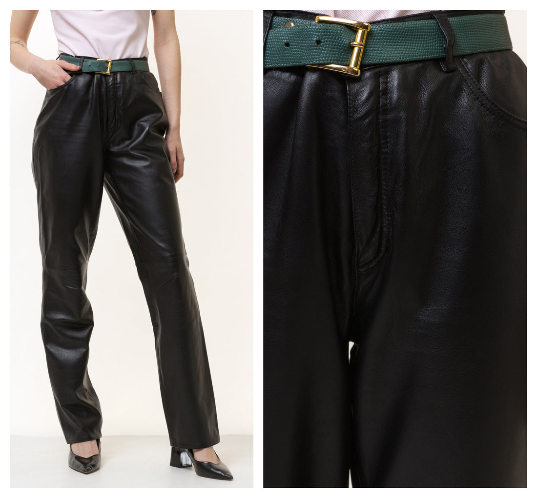 80s Vintage High Waisted Leather Woman Pants size 38 / Vintage woman leather trousers/ vintage woman clothing/ vintage woman