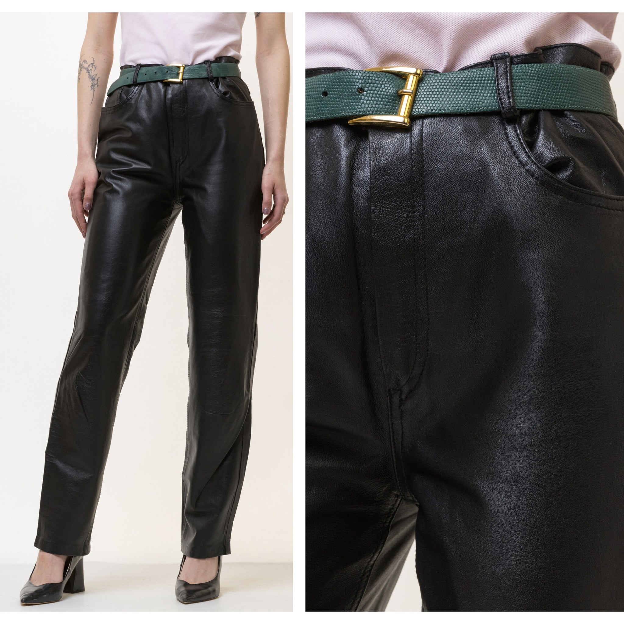 80s Vintage High Waisted Leather Woman Pants size S M/ Vintage woman leather trousers/ vintage woman clothing/ vintage woman