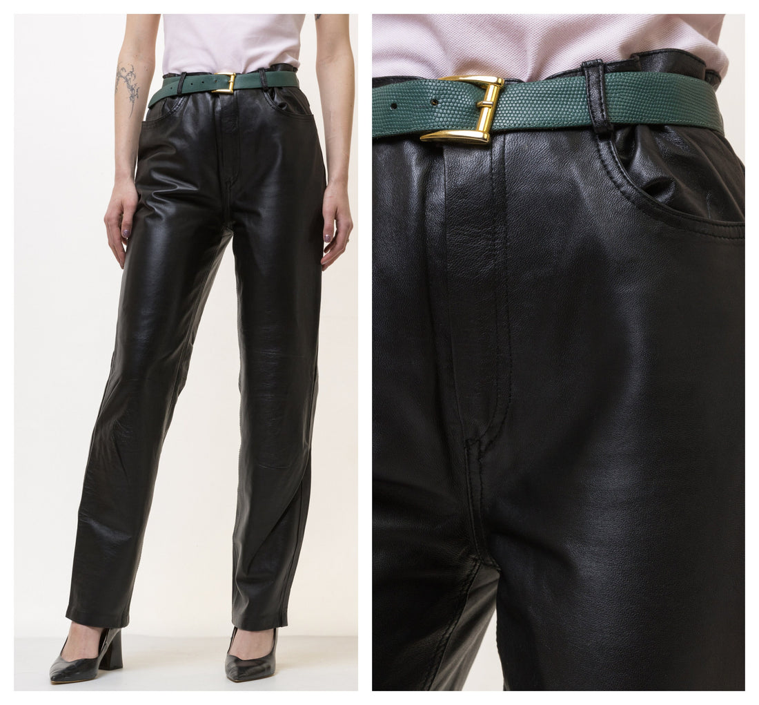 80s Vintage High Waisted Leather Woman Pants size S M/ Vintage woman leather trousers/ vintage woman clothing/ vintage woman