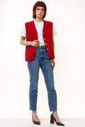 80s Vintage Quilted Red Vintage Waistcoat / Quilted Vintage Woman Vest / Retro Woman Red Buttons Vest