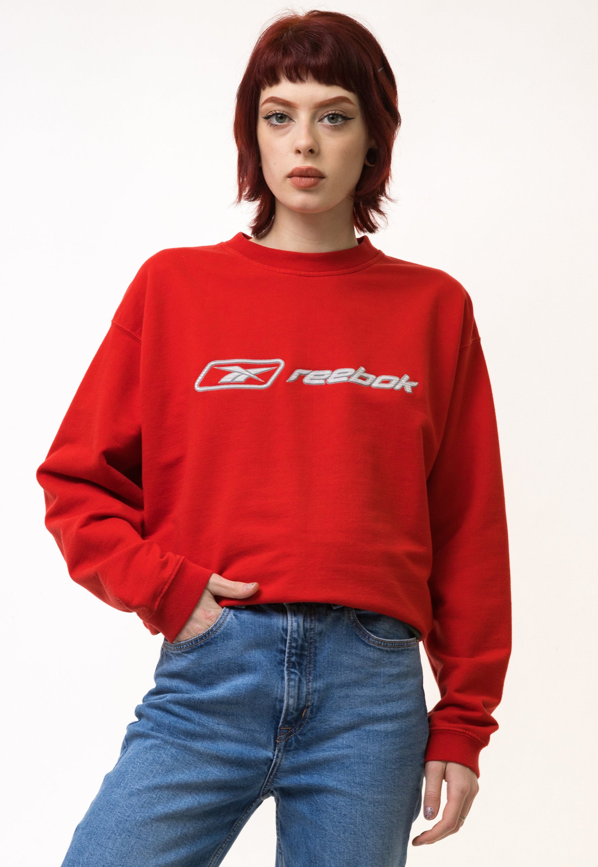 Vintage 90's Reebok Red Big Logo Sweatshirt Plain Sportswear Jumper Pullover Crewneck Sweater Red Size Medium