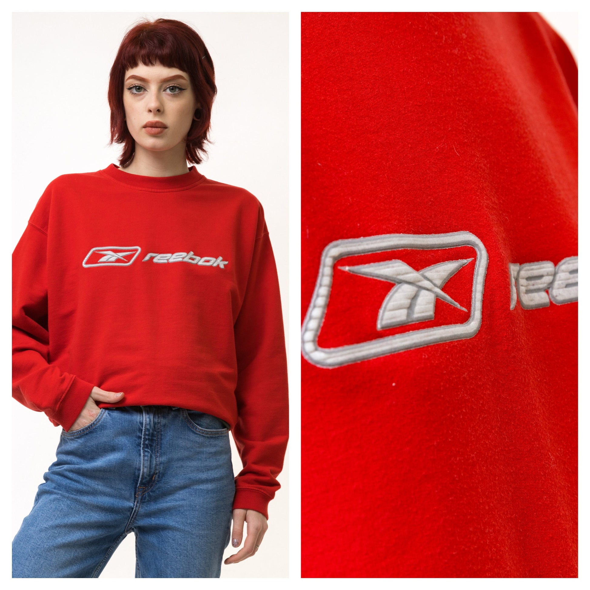 Vintage 90's Reebok Red Big Logo Sweatshirt Plain Sportswear Jumper Pullover Crewneck Sweater Red Size Medium