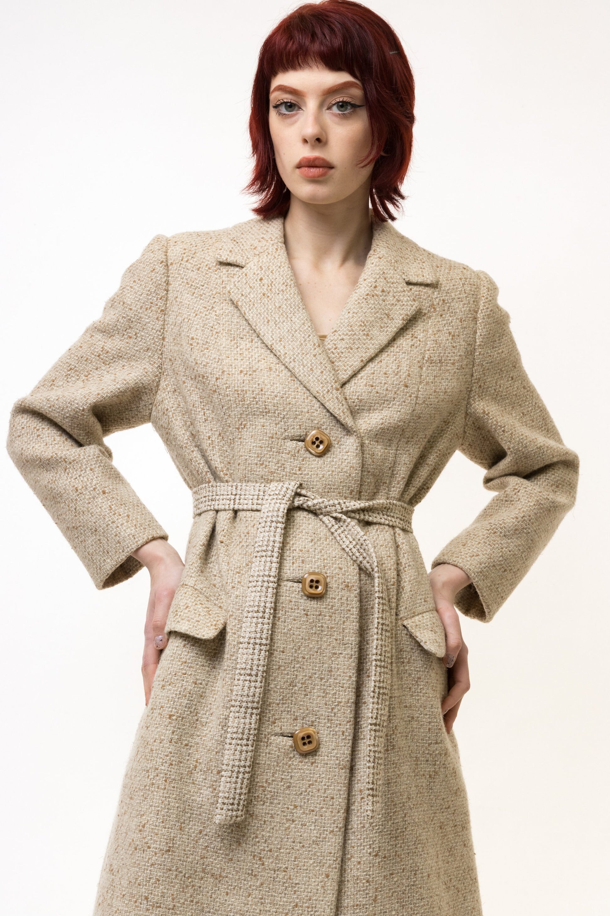 Vintage Tweed Coat Women, Beige Wool Coat, Winter Coat, Wool overcoat, winter jacket, Greatcoat, Long Coat, Maxi coat vintage Size Small S