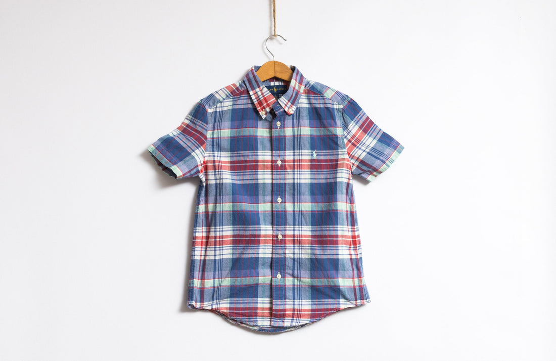 Vintage Boy Checked Short Sleeve Shirt size 7 years old