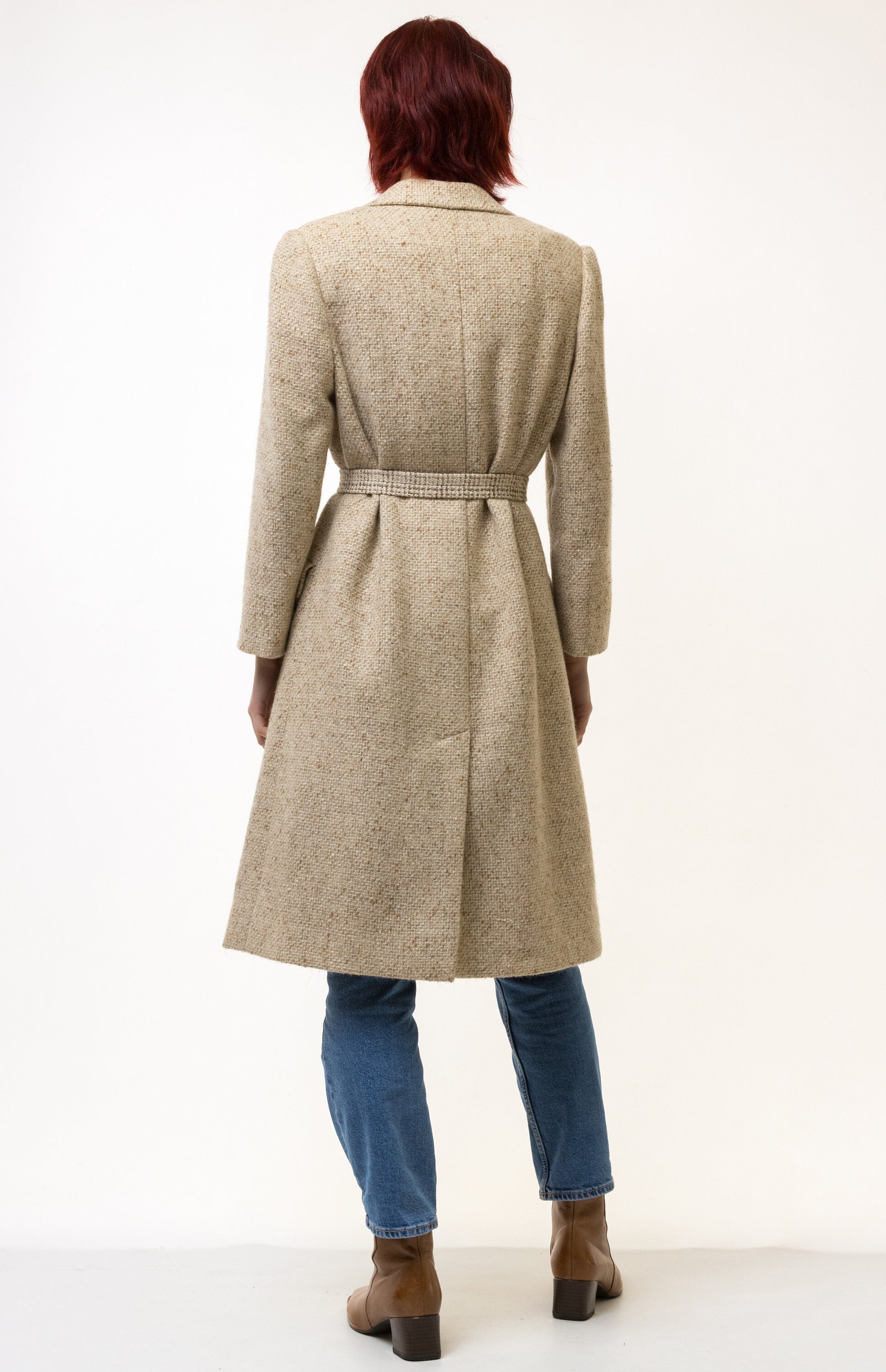 Vintage Tweed Coat Women, Beige Wool Coat, Winter Coat, Wool overcoat, winter jacket, Greatcoat, Long Coat, Maxi coat vintage Size Small S