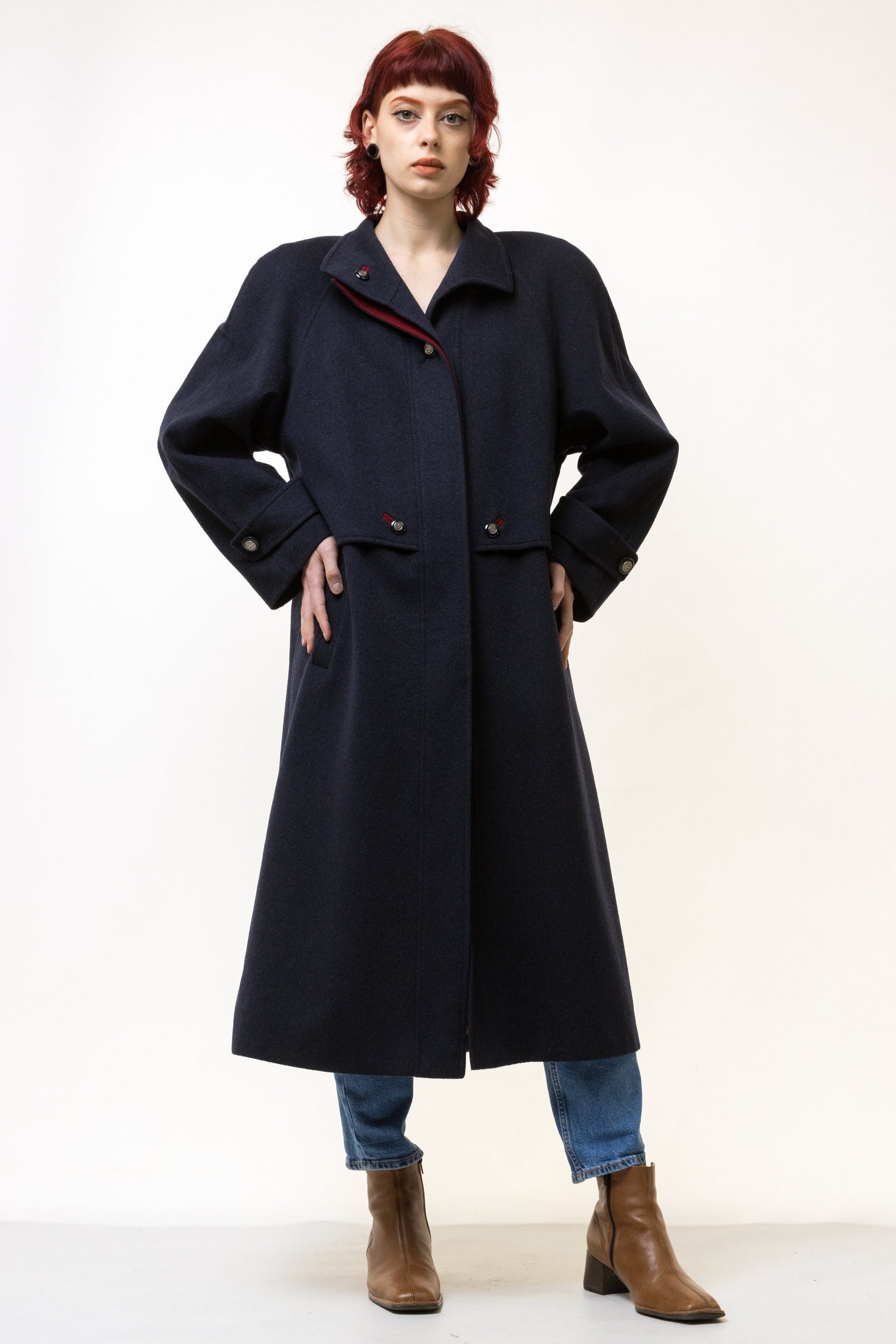 70s Woman LODEN Lambswool Navy Coat Women Vintage 70s fall coat long wool coat outerwear maxi winter coat vintage clothing size Medium