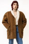 80s Vintage Suede Sheepskin Leather Shearling Fastens Coat size Medium/ Vintage Leather Winter Coat/ Vintage Woman Winter Suede Coat