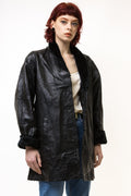 80s Vintage Vtg Rare Black Leather Lined Oversized Trench Outwear Autumn Coat Girlfriend Gift Present Vintage Coat size S