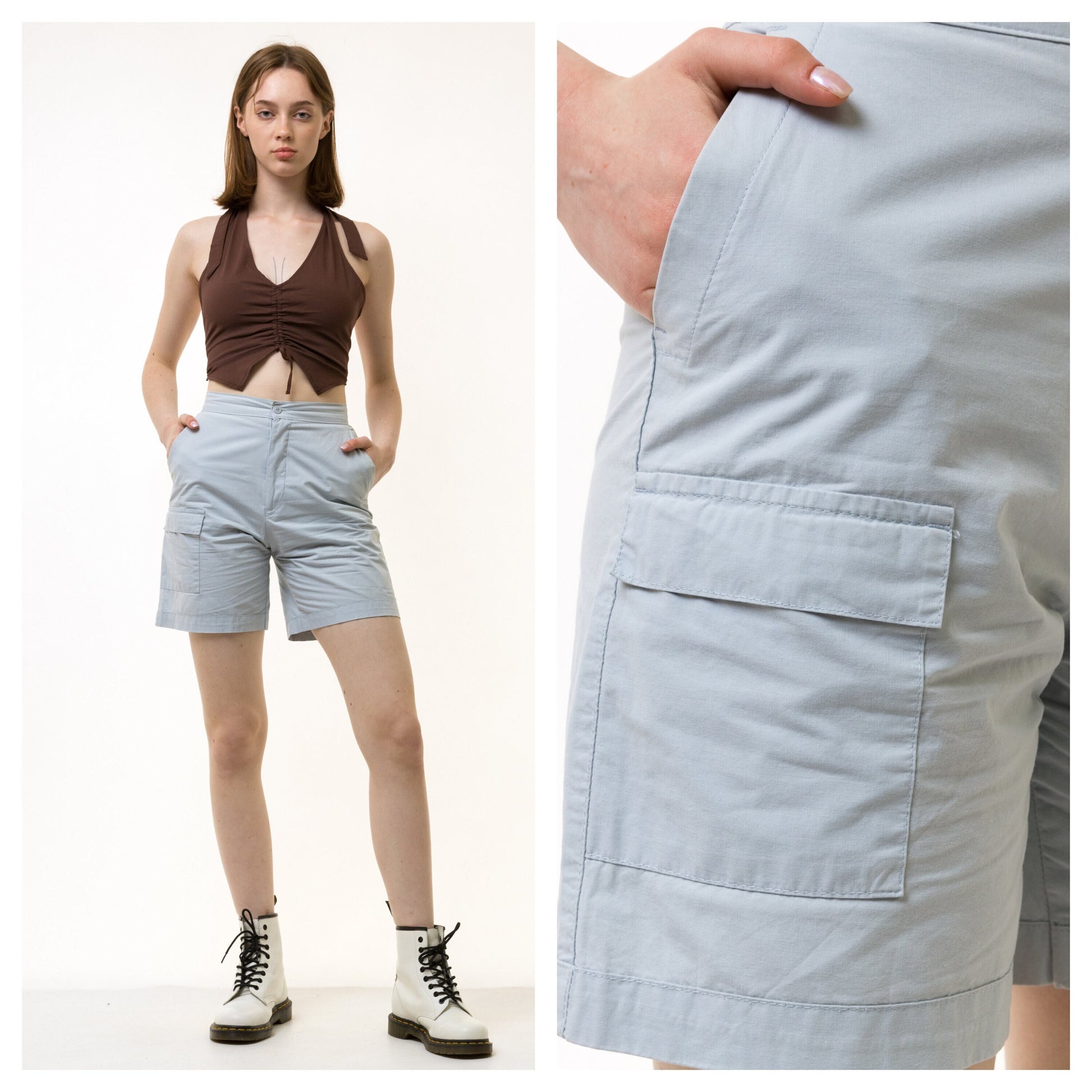 80s Vintage Vtg Rare Blue Cotton High Waisted Cargo Shorts Grunge Style Girlfriend Gift Present/ Vintage Woman Clothing