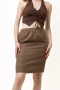 90s Vintage Vtg Rare Wool Checked Print High Waisted Zip Fastens Mini Skirt in Brown Grunge Size S Girl Girlfriend Gift