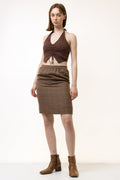 90s Vintage Vtg Rare Wool Checked Print High Waisted Zip Fastens Mini Skirt in Brown Grunge Size S Girl Girlfriend Gift