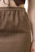 90s Vintage Vtg Rare Wool Checked Print High Waisted Zip Fastens Mini Skirt in Brown Grunge Size S Girl Girlfriend Gift