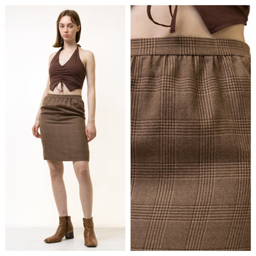 90s Vintage Vtg Rare Wool Checked Print High Waisted Zip Fastens Mini Skirt in Brown Grunge Size S Girl Girlfriend Gift