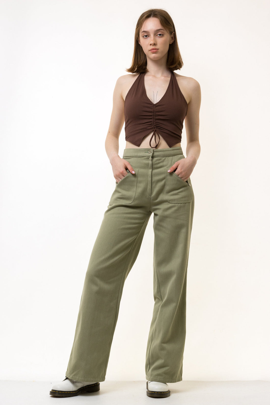 80s Vintage Khaki Cargo High Waisted Woman Fall Cotton High Waisted Moms Trousers fits size Small