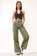 80s Vintage Khaki Cargo High Waisted Woman Fall Cotton High Waisted Moms Trousers fits size Small