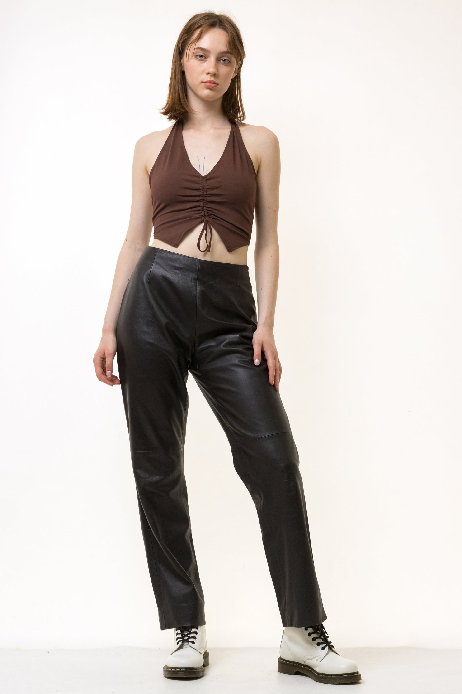 80s Vintage High Waisted Leather Woman Pants size 40 / Vintage woman leather trousers/ vintage woman clothing/ vintage woman