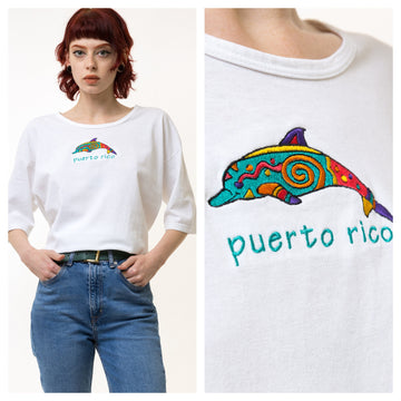 90s Vintage I Puerto Rico Graphic T Shirt - Women's XL | Vintage White Graphic Print Tee 5347