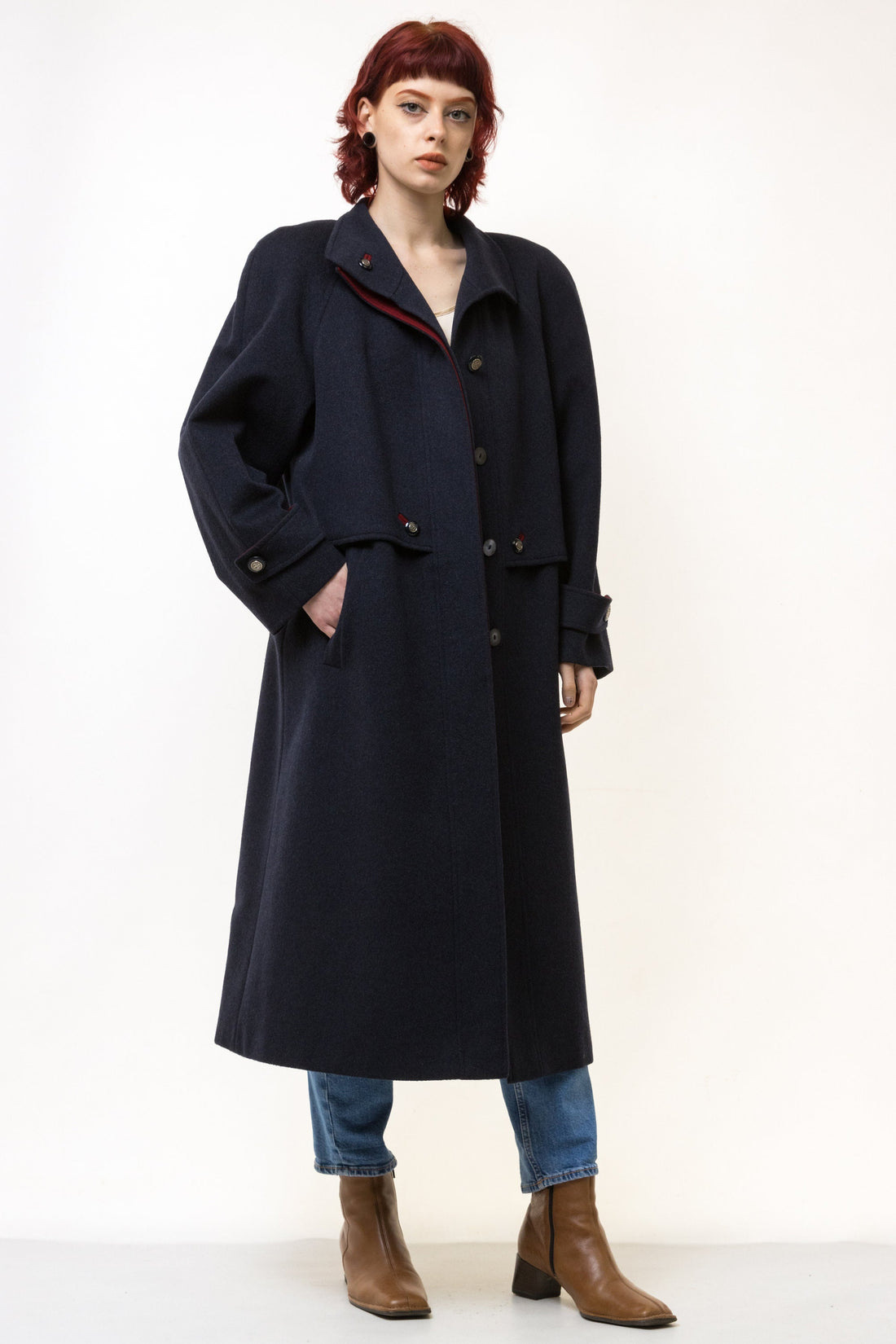 70s Woman LODEN Lambswool Navy Coat Women Vintage 70s fall coat long wool coat outerwear maxi winter coat vintage clothing size Medium