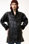 80s Vintage Vtg Rare Black Leather Lined Oversized Trench Outwear Autumn Coat Girlfriend Gift Present Vintage Coat size S