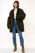 Sherpa Coat Women vintage 80's khaki suede oversized sherpa detachable sleeve sunny green shearl overcoat sustainable fashion Large