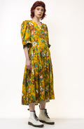 Vintage 70s Maxi Length Yellow Floral A Line 3/4 Sleeves Dress size M Medium / Vintage Woman Maxi Length Dress/ Vintage Woman Dress