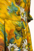 Vintage 70s Maxi Length Yellow Floral A Line 3/4 Sleeves Dress size M Medium / Vintage Woman Maxi Length Dress/ Vintage Woman Dress