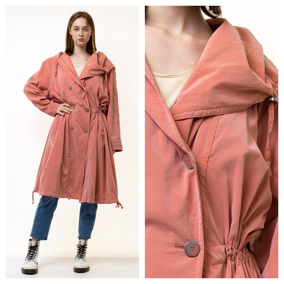 80s Vintage Vtg Rare Old Pink Vintage Maxi Long Lined Overcoat Outwear Trench Rain Coat Girlfriend Gift Present Size Large