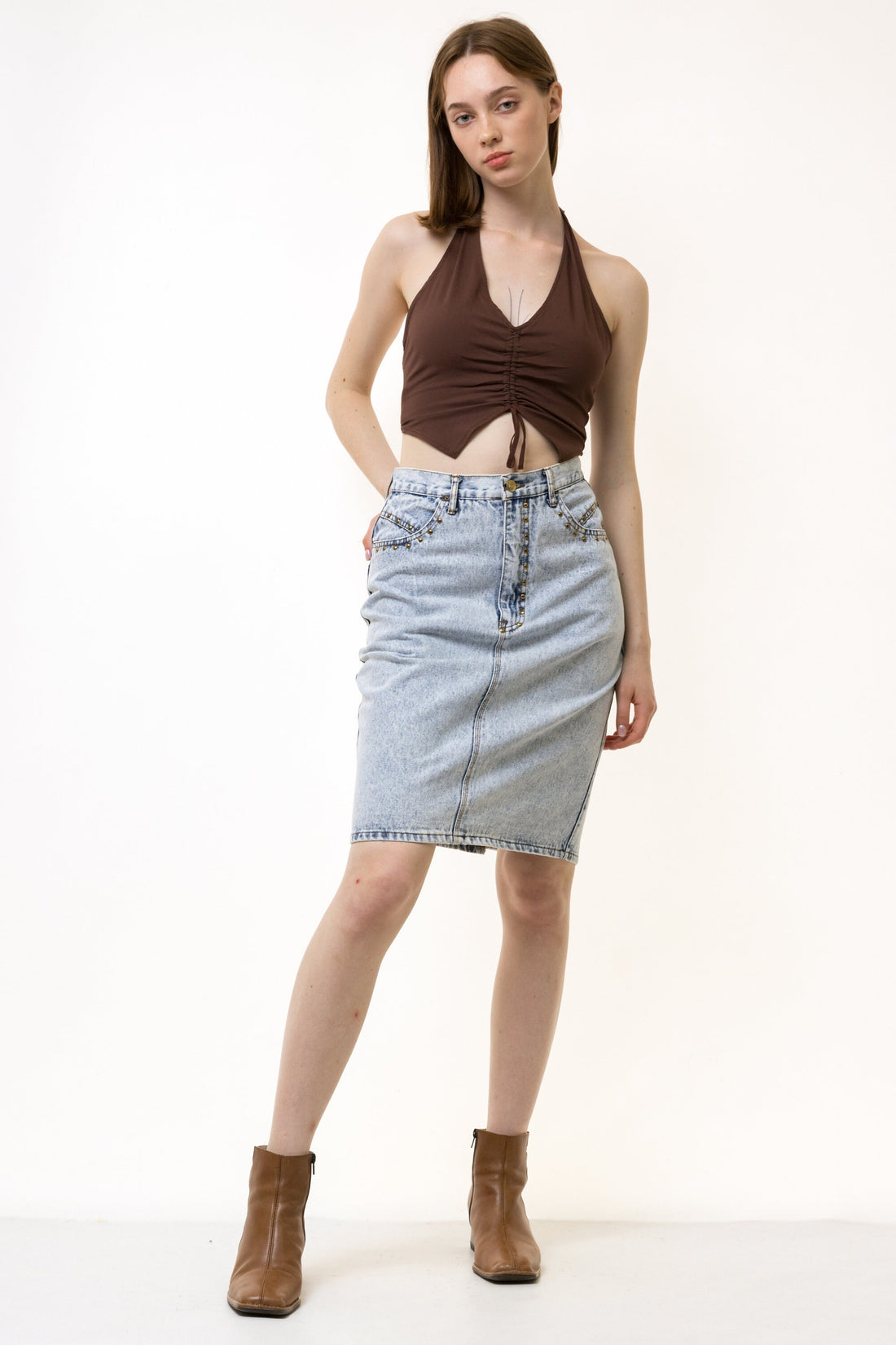 80s Vintage Vtg Rare Acid Wash Blue High Waisted Denim Zip Fastens Mini Skirt in Meduim Blue Grunge Size S Girl Girlfriend Gift