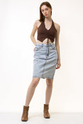 80s Vintage Vtg Rare Acid Wash Blue High Waisted Denim Zip Fastens Mini Skirt in Meduim Blue Grunge Size S Girl Girlfriend Gift