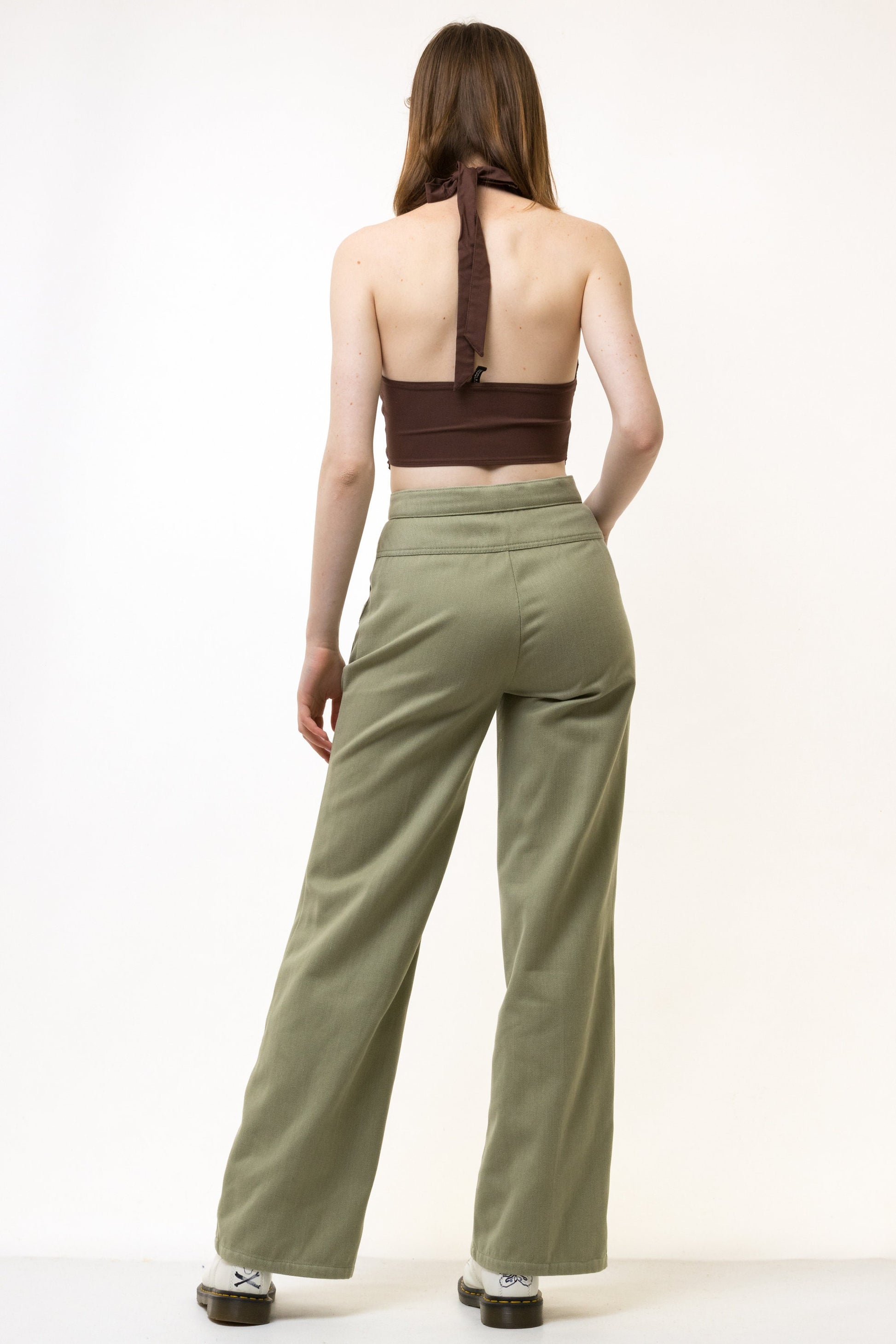 80s Vintage Khaki Cargo High Waisted Woman Fall Cotton High Waisted Moms Trousers fits size Small