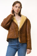 80s Vintage Sheepskin Leather Shearling Fastens Jacket size Medium/ Vintage Crop Shearling Jacket/ Vintage Woman Winter Leather Coat